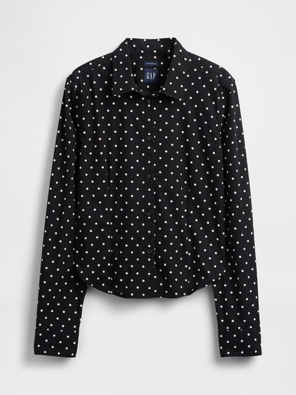 GAP Black White Polka Dot Fitted Cropped Button Up Shirt NWT Petite Medium